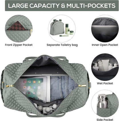 Travel Bag Weekender Bags for Women - Carry on Overnight Bag with Shoe Compartment Duffle Bag with Laptop Pocket Hospital Bag for Labor Delivery Gym Tote Bag with Toiletry Bag Black Brown
