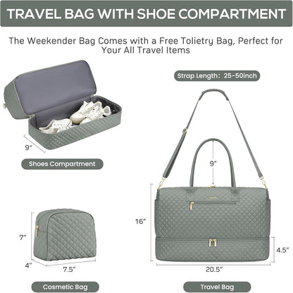 Travel Bag Weekender Bags for Women - Carry on Overnight Bag with Shoe Compartment Duffle Bag with Laptop Pocket Hospital Bag for Labor Delivery Gym Tote Bag with Toiletry Bag Black Brown