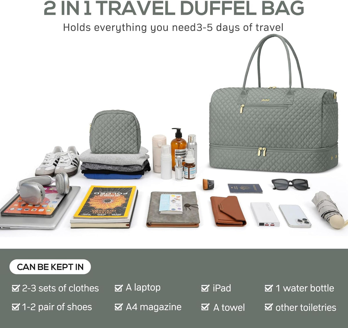 Travel Bag Weekender Bags for Women - Carry on Overnight Bag with Shoe Compartment Duffle Bag with Laptop Pocket Hospital Bag for Labor Delivery Gym Tote Bag with Toiletry Bag Black Brown