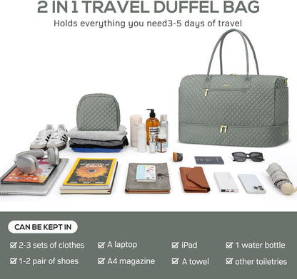 Travel Bag Weekender Bags for Women - Carry on Overnight Bag with Shoe Compartment Duffle Bag with Laptop Pocket Hospital Bag for Labor Delivery Gym Tote Bag with Toiletry Bag Black Brown