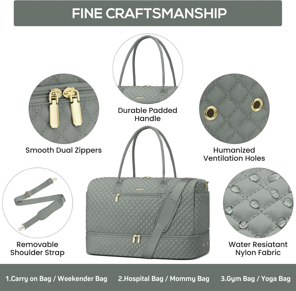 Travel Bag Weekender Bags for Women - Carry on Overnight Bag with Shoe Compartment Duffle Bag with Laptop Pocket Hospital Bag for Labor Delivery Gym Tote Bag with Toiletry Bag Black Brown