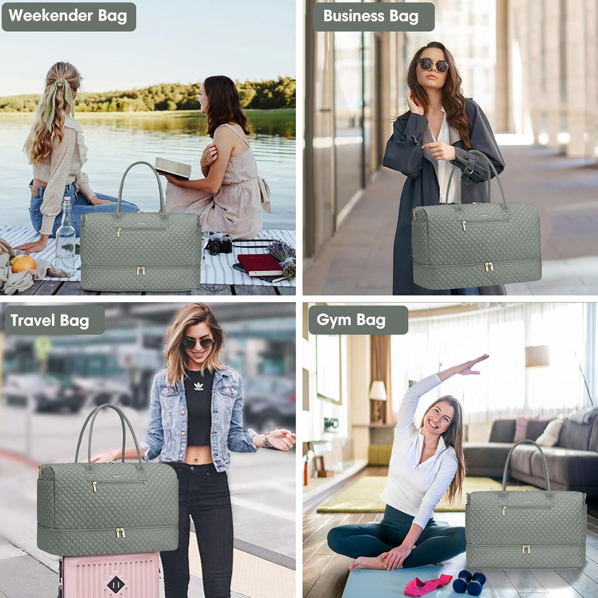 Travel Bag Weekender Bags for Women - Carry on Overnight Bag with Shoe Compartment Duffle Bag with Laptop Pocket Hospital Bag for Labor Delivery Gym Tote Bag with Toiletry Bag Black Brown