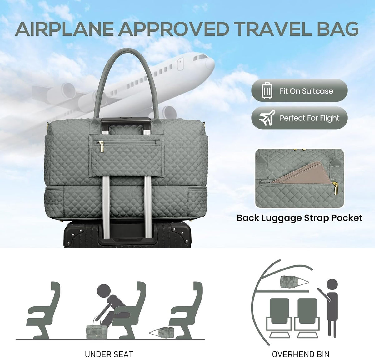Travel Bag Weekender Bags for Women - Carry on Overnight Bag with Shoe Compartment Duffle Bag with Laptop Pocket Hospital Bag for Labor Delivery Gym Tote Bag with Toiletry Bag Black Brown