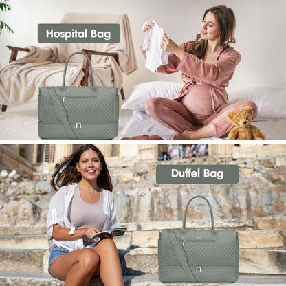Travel Bag Weekender Bags for Women - Carry on Overnight Bag with Shoe Compartment Duffle Bag with Laptop Pocket Hospital Bag for Labor Delivery Gym Tote Bag with Toiletry Bag Black Brown