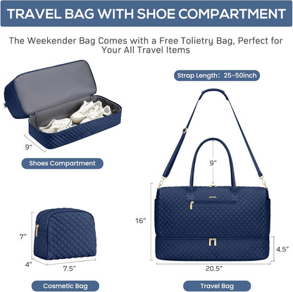 Travel Bag Weekender Bags for Women - Carry on Overnight Bag with Shoe Compartment Duffle Bag with Laptop Pocket Hospital Bag for Labor Delivery Gym Tote Bag with Toiletry Bag Black Brown