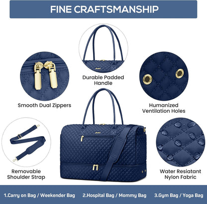 Travel Bag Weekender Bags for Women - Carry on Overnight Bag with Shoe Compartment Duffle Bag with Laptop Pocket Hospital Bag for Labor Delivery Gym Tote Bag with Toiletry Bag Black Brown