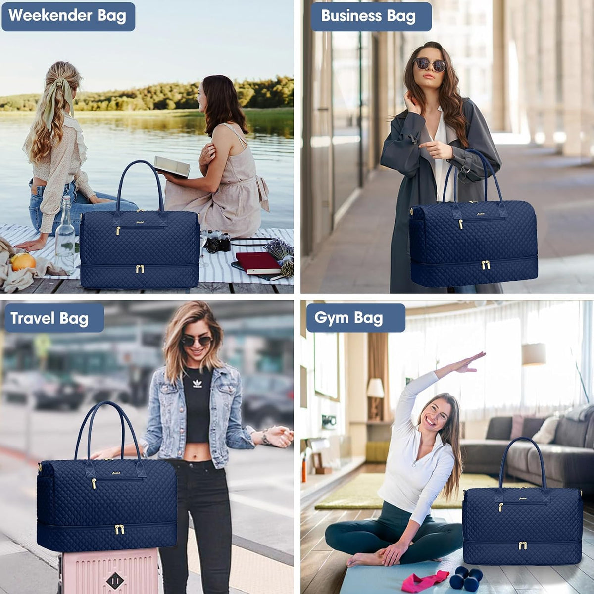 Travel Bag Weekender Bags for Women - Carry on Overnight Bag with Shoe Compartment Duffle Bag with Laptop Pocket Hospital Bag for Labor Delivery Gym Tote Bag with Toiletry Bag Black Brown
