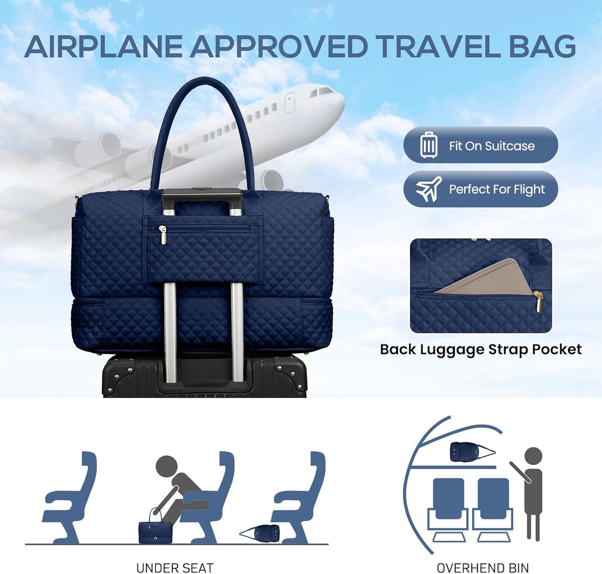 Travel Bag Weekender Bags for Women - Carry on Overnight Bag with Shoe Compartment Duffle Bag with Laptop Pocket Hospital Bag for Labor Delivery Gym Tote Bag with Toiletry Bag Black Brown