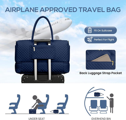 Travel Bag Weekender Bags for Women - Carry on Overnight Bag with Shoe Compartment Duffle Bag with Laptop Pocket Hospital Bag for Labor Delivery Gym Tote Bag with Toiletry Bag Black Brown