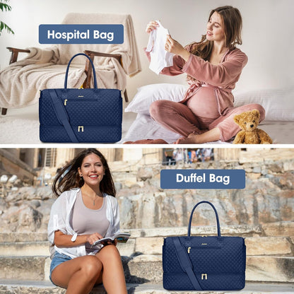 Travel Bag Weekender Bags for Women - Carry on Overnight Bag with Shoe Compartment Duffle Bag with Laptop Pocket Hospital Bag for Labor Delivery Gym Tote Bag with Toiletry Bag Black Brown