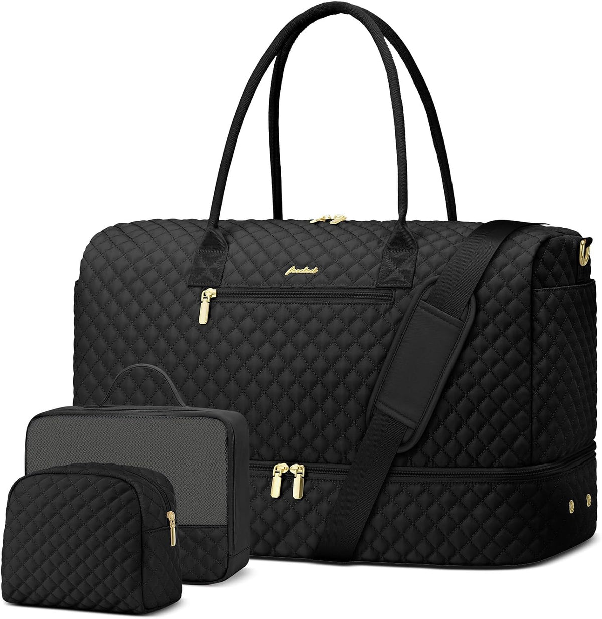 Travel Bag Weekender Bags for Women - Carry on Overnight Bag with Shoe Compartment Duffle Bag with Laptop Pocket Hospital Bag for Labor Delivery Gym Tote Bag with Toiletry Bag Black Brown