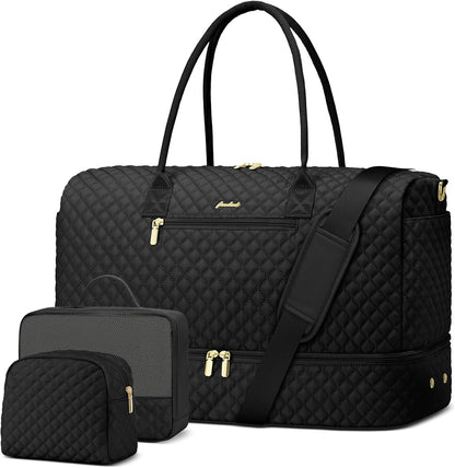 Travel Bag Weekender Bags for Women - Carry on Overnight Bag with Shoe Compartment Duffle Bag with Laptop Pocket Hospital Bag for Labor Delivery Gym Tote Bag with Toiletry Bag Black Brown