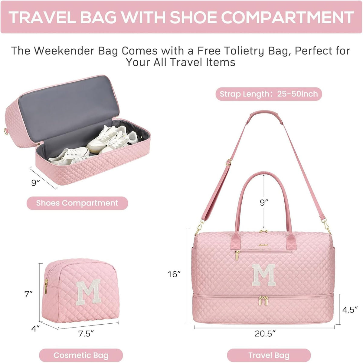Travel Bag Weekender Bags for Women - Carry on Overnight Bag with Shoe Compartment Duffle Bag with Laptop Pocket Hospital Bag for Labor Delivery Gym Tote Bag with Toiletry Bag Black Brown