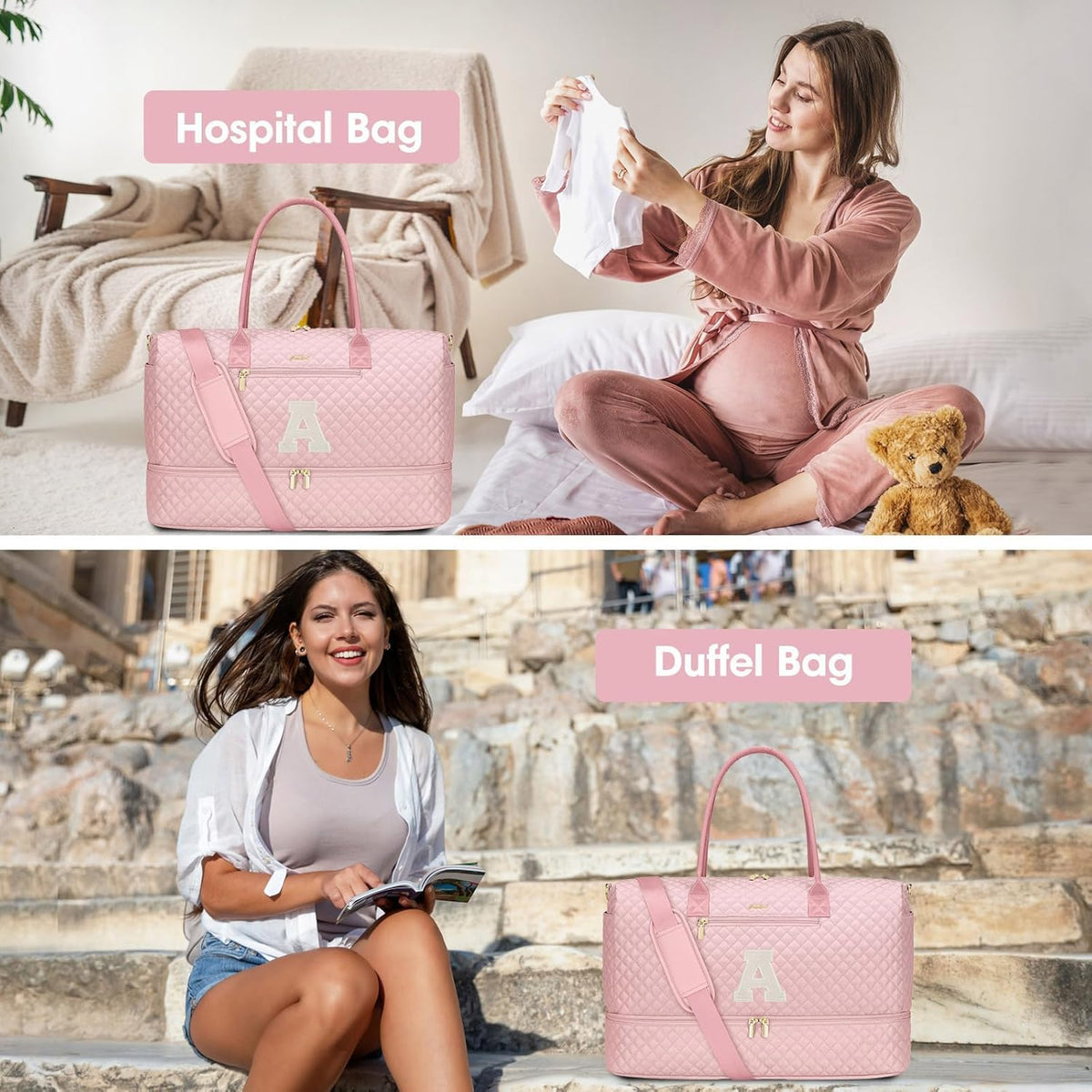 Travel Bag Weekender Bags for Women - Carry on Overnight Bag with Shoe Compartment Duffle Bag with Laptop Pocket Hospital Bag for Labor Delivery Gym Tote Bag with Toiletry Bag Black Brown
