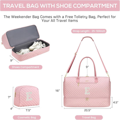 Travel Bag Weekender Bags for Women - Carry on Overnight Bag with Shoe Compartment Duffle Bag with Laptop Pocket Hospital Bag for Labor Delivery Gym Tote Bag with Toiletry Bag Black Brown