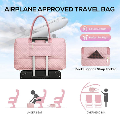 Travel Bag Weekender Bags for Women - Carry on Overnight Bag with Shoe Compartment Duffle Bag with Laptop Pocket Hospital Bag for Labor Delivery Gym Tote Bag with Toiletry Bag Black Brown