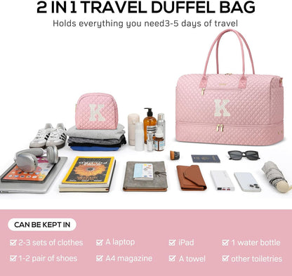 Travel Bag Weekender Bags for Women - Carry on Overnight Bag with Shoe Compartment Duffle Bag with Laptop Pocket Hospital Bag for Labor Delivery Gym Tote Bag with Toiletry Bag Black Brown