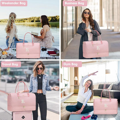Travel Bag Weekender Bags for Women - Carry on Overnight Bag with Shoe Compartment Duffle Bag with Laptop Pocket Hospital Bag for Labor Delivery Gym Tote Bag with Toiletry Bag Black Brown