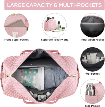 Travel Bag Weekender Bags for Women - Carry on Overnight Bag with Shoe Compartment Duffle Bag with Laptop Pocket Hospital Bag for Labor Delivery Gym Tote Bag with Toiletry Bag Black Brown