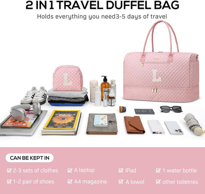 Travel Bag Weekender Bags for Women - Carry on Overnight Bag with Shoe Compartment Duffle Bag with Laptop Pocket Hospital Bag for Labor Delivery Gym Tote Bag with Toiletry Bag Black Brown