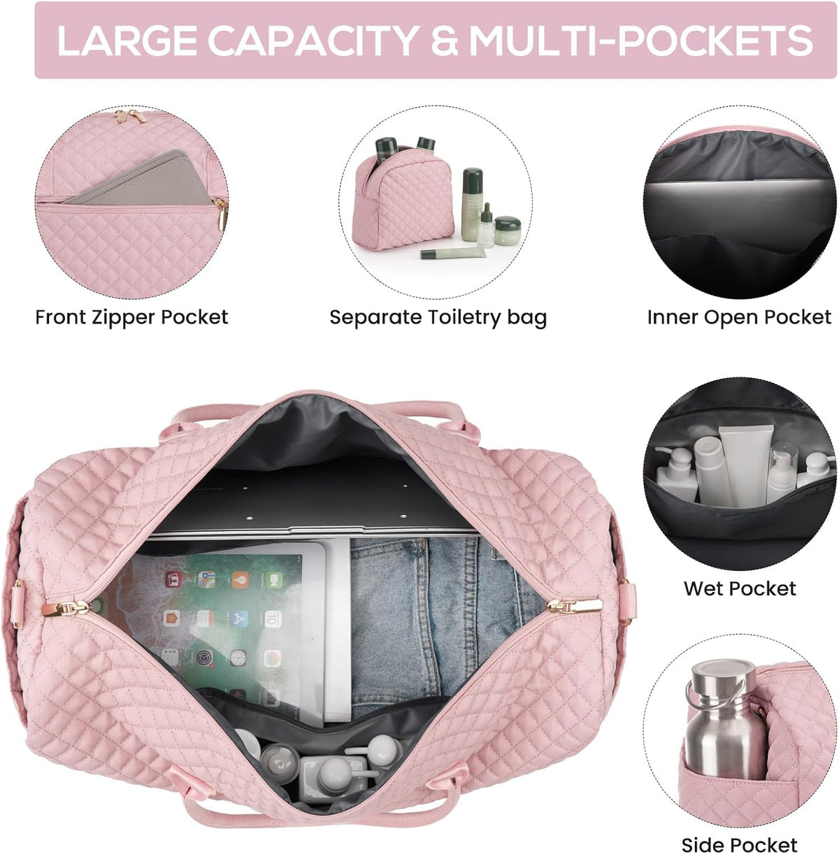 Travel Bag Weekender Bags for Women - Carry on Overnight Bag with Shoe Compartment Duffle Bag with Laptop Pocket Hospital Bag for Labor Delivery Gym Tote Bag with Toiletry Bag Black Brown