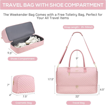 Travel Bag Weekender Bags for Women - Carry on Overnight Bag with Shoe Compartment Duffle Bag with Laptop Pocket Hospital Bag for Labor Delivery Gym Tote Bag with Toiletry Bag Black Brown