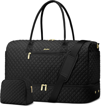 Travel Bag Weekender Bags for Women - Carry on Overnight Bag with Shoe Compartment Duffle Bag with Laptop Pocket Hospital Bag for Labor Delivery Gym Tote Bag with Toiletry Bag Black Brown