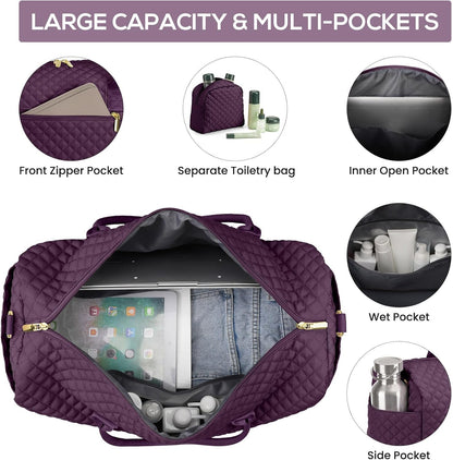 Travel Bag Weekender Bags for Women - Carry on Overnight Bag with Shoe Compartment Duffle Bag with Laptop Pocket Hospital Bag for Labor Delivery Gym Tote Bag with Toiletry Bag Black Brown