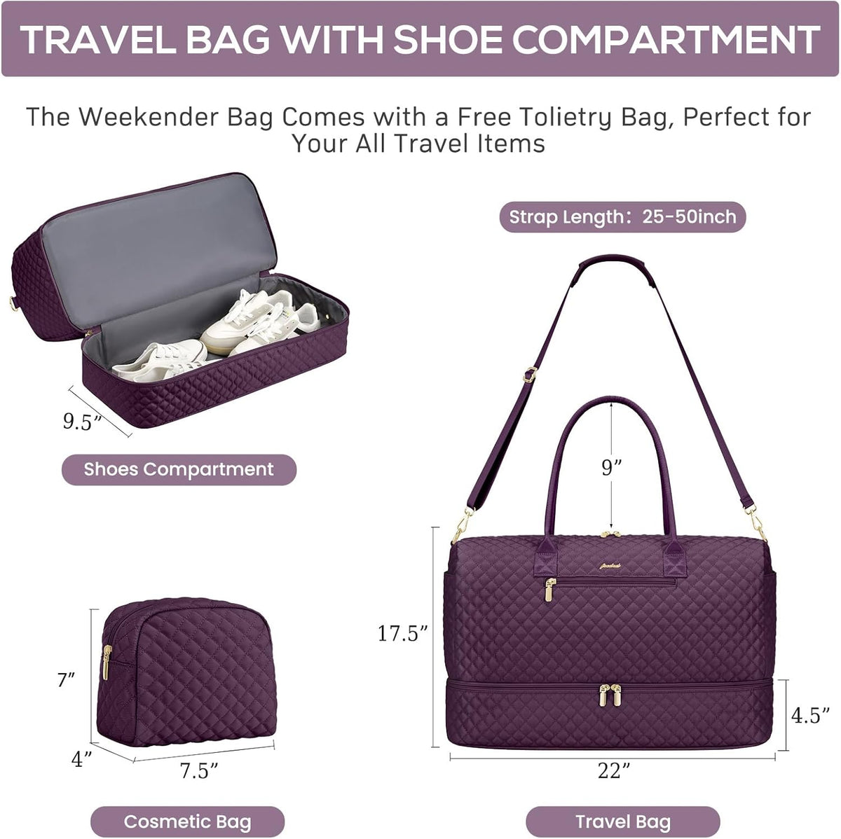 Travel Bag Weekender Bags for Women - Carry on Overnight Bag with Shoe Compartment Duffle Bag with Laptop Pocket Hospital Bag for Labor Delivery Gym Tote Bag with Toiletry Bag Black Brown