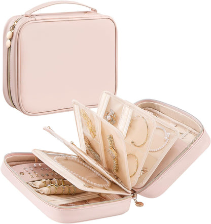 Travel Jewelry Notebook Organizer Case, Large Jewelry Binder Book with Individual Pouches, Portable Leather Zippered Bag for Jewelry Storage of Earring, Ring & Necklace, Gift for Women -Black