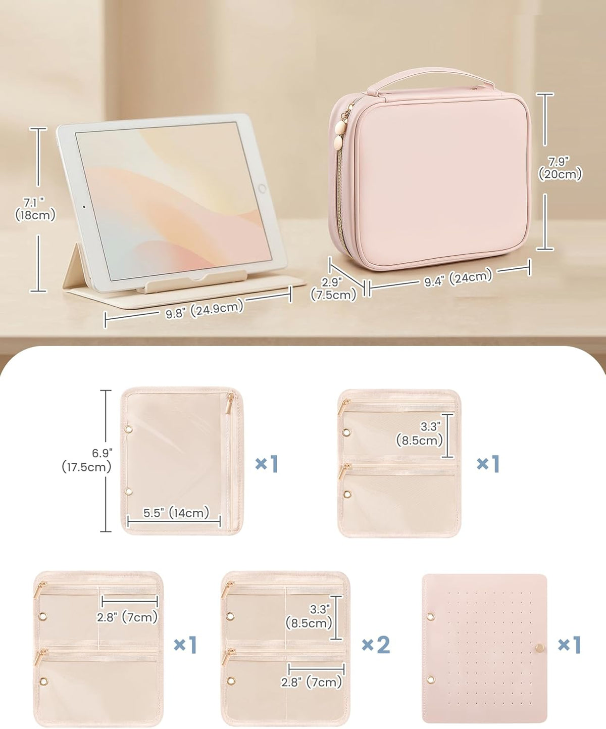 Travel Jewelry Notebook Organizer Case, Large Jewelry Binder Book with Individual Pouches, Portable Leather Zippered Bag for Jewelry Storage of Earring, Ring & Necklace, Gift for Women -Black