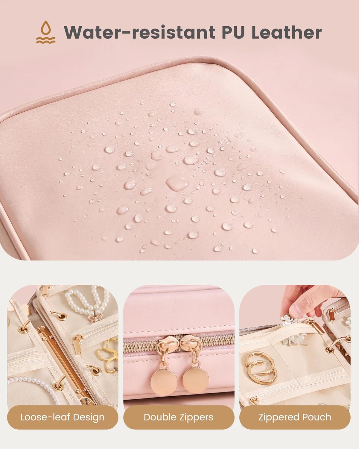 Travel Jewelry Notebook Organizer Case, Large Jewelry Binder Book with Individual Pouches, Portable Leather Zippered Bag for Jewelry Storage of Earring, Ring & Necklace, Gift for Women -Black