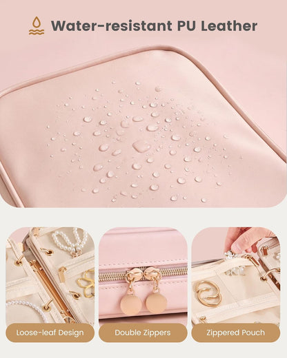 Travel Jewelry Notebook Organizer Case, Large Jewelry Binder Book with Individual Pouches, Portable Leather Zippered Bag for Jewelry Storage of Earring, Ring & Necklace, Gift for Women -Black