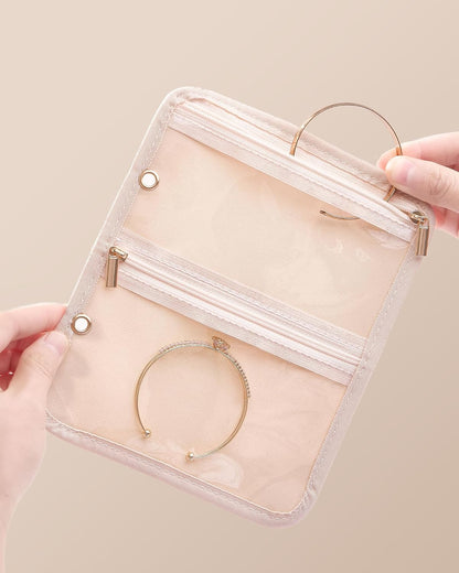 Travel Jewelry Notebook Organizer Case, Large Jewelry Binder Book with Individual Pouches, Portable Leather Zippered Bag for Jewelry Storage of Earring, Ring & Necklace, Gift for Women -Black