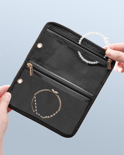Travel Jewelry Notebook Organizer Case, Large Jewelry Binder Book with Individual Pouches, Portable Leather Zippered Bag for Jewelry Storage of Earring, Ring & Necklace, Gift for Women -Black