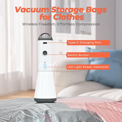 Vacuum Seal Bags for Clothing with Rechargeable Cordless Pump, 12 Pack Compression Packing Bags, Space Saver Storage for Seasonal Clothes Bedding Blanket Pillows Comforters Luggage Travel