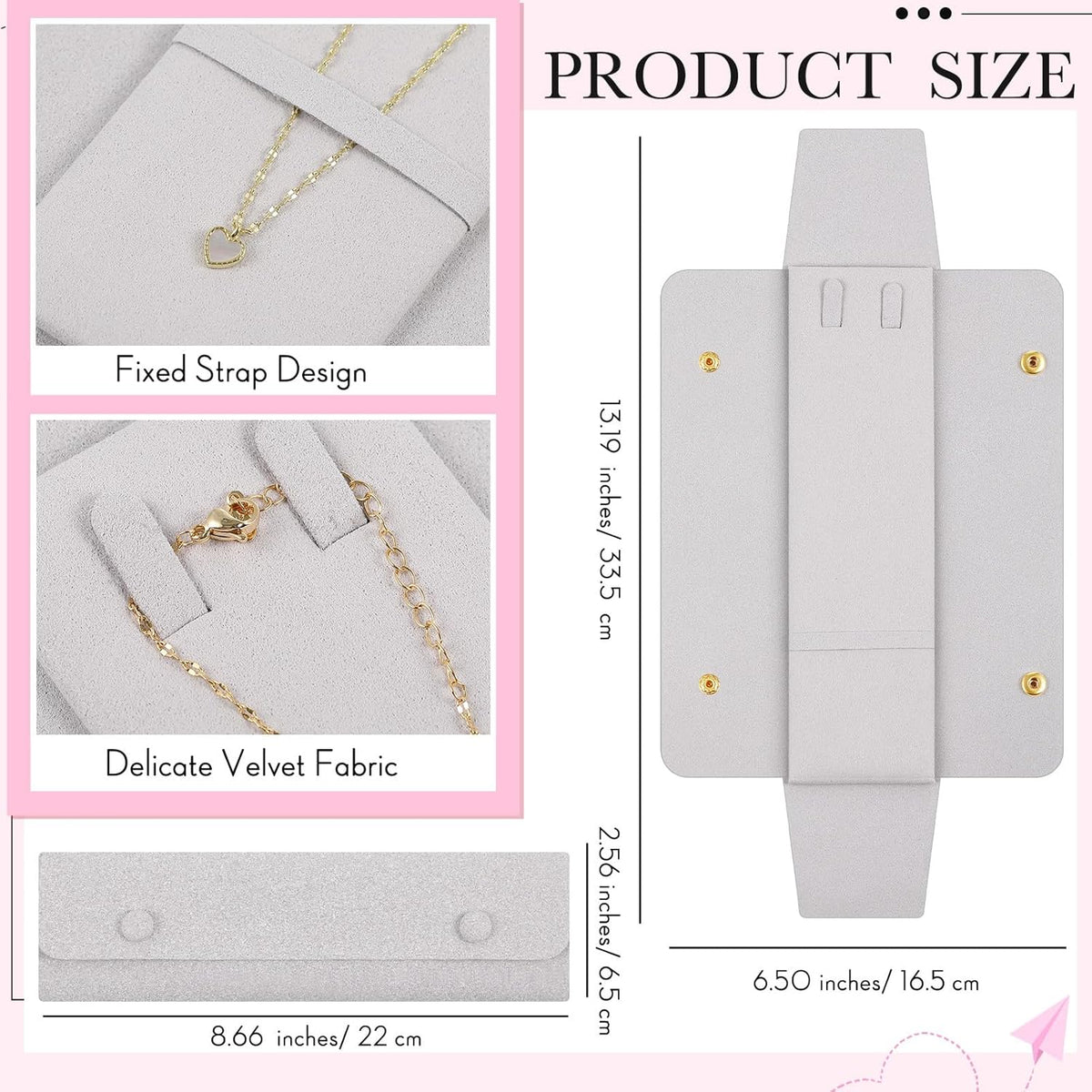 12 Pcs Necklace Travel Case No Tangle Portable Travel Necklace Organizer Microfiber Jewelry Pouch Storage Bag Bridesmaid Gifts for Women Wedding Bridal Shower Birthday (Pink)