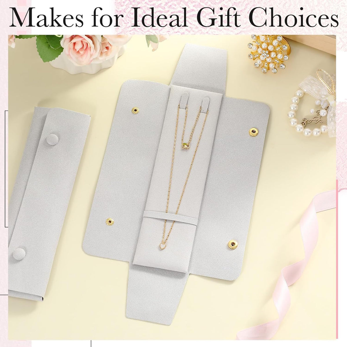 12 Pcs Necklace Travel Case No Tangle Portable Travel Necklace Organizer Microfiber Jewelry Pouch Storage Bag Bridesmaid Gifts for Women Wedding Bridal Shower Birthday (Pink)