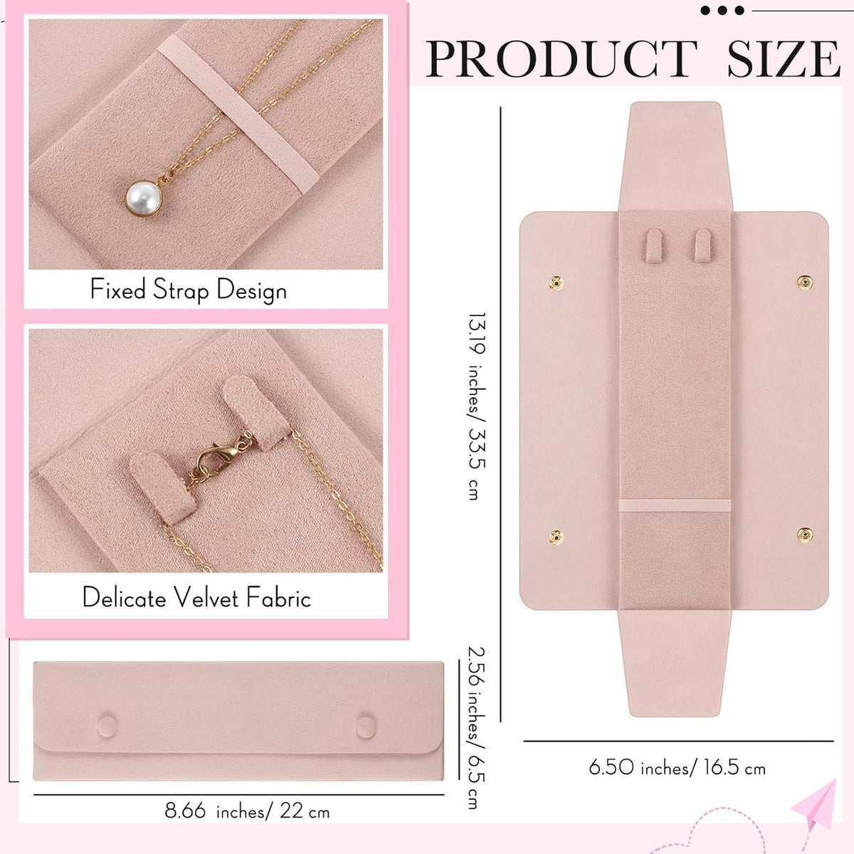 12 Pcs Necklace Travel Case No Tangle Portable Travel Necklace Organizer Microfiber Jewelry Pouch Storage Bag Bridesmaid Gifts for Women Wedding Bridal Shower Birthday (Pink)