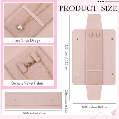12 Pcs Necklace Travel Case No Tangle Portable Travel Necklace Organizer Microfiber Jewelry Pouch Storage Bag Bridesmaid Gifts for Women Wedding Bridal Shower Birthday (Pink)