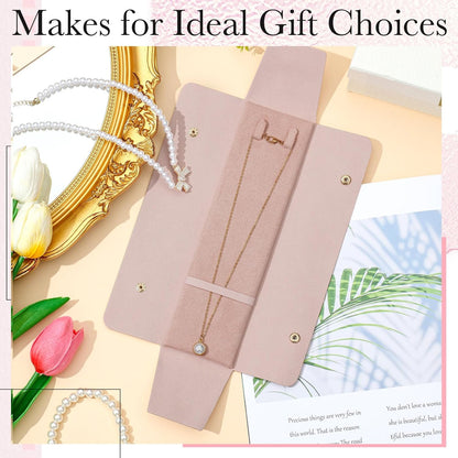 12 Pcs Necklace Travel Case No Tangle Portable Travel Necklace Organizer Microfiber Jewelry Pouch Storage Bag Bridesmaid Gifts for Women Wedding Bridal Shower Birthday (Pink)