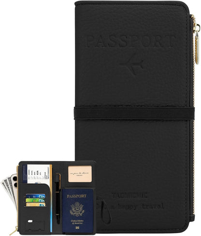 Passport Holder for Travel Women RFID Blocking Leather Passport Wallet Travel Document Organizer Pouch Bag, Slim Passport Cover Case with Zipper Cash Pocket Purse+Card Slots+ID Window, White