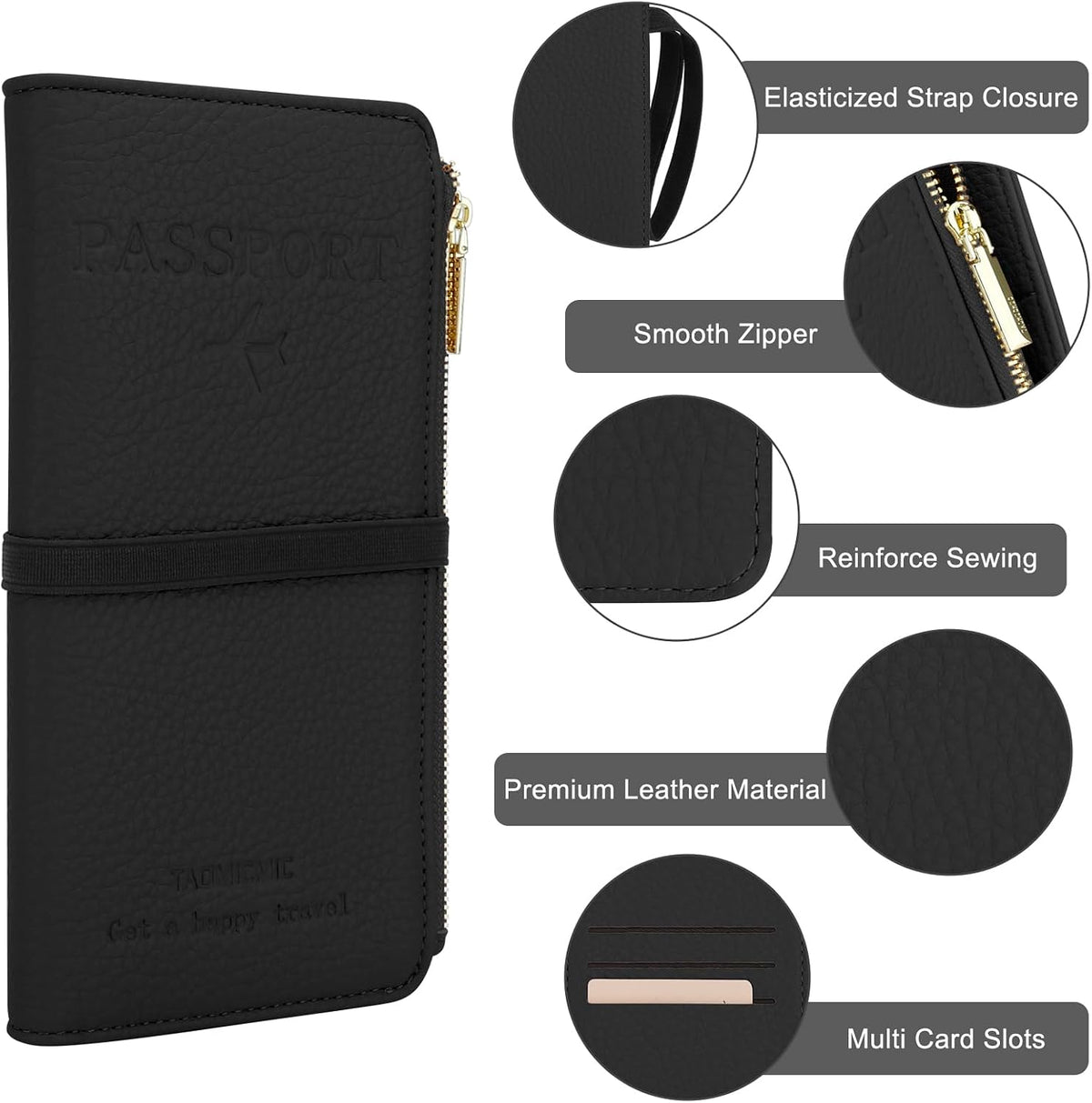Passport Holder for Travel Women RFID Blocking Leather Passport Wallet Travel Document Organizer Pouch Bag, Slim Passport Cover Case with Zipper Cash Pocket Purse+Card Slots+ID Window, White