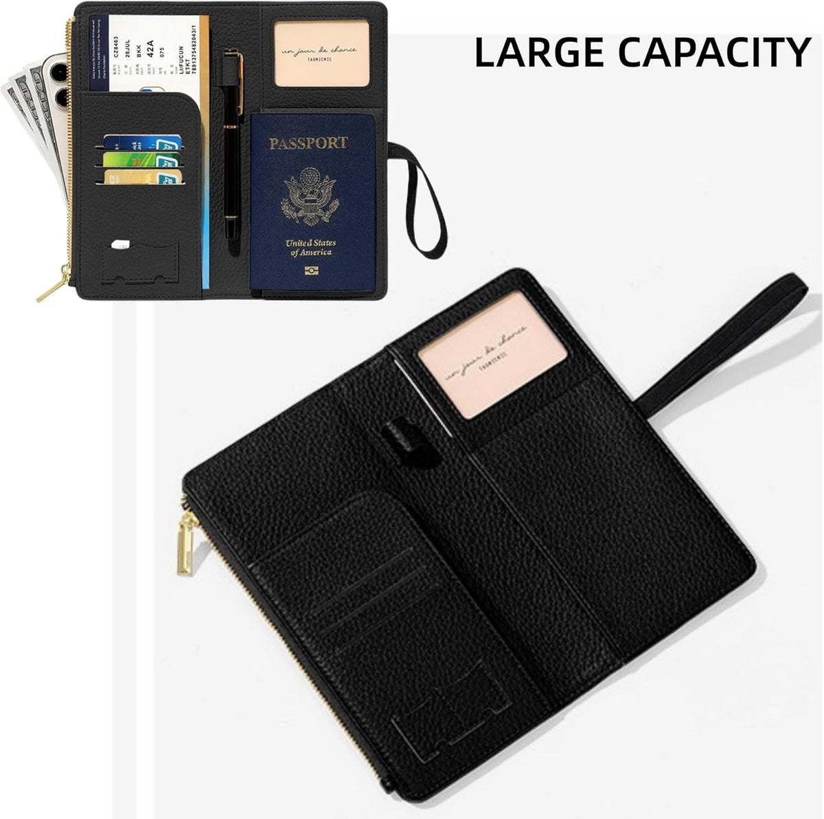 Passport Holder for Travel Women RFID Blocking Leather Passport Wallet Travel Document Organizer Pouch Bag, Slim Passport Cover Case with Zipper Cash Pocket Purse+Card Slots+ID Window, White