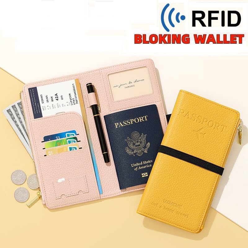 Passport Holder for Travel Women RFID Blocking Leather Passport Wallet Travel Document Organizer Pouch Bag, Slim Passport Cover Case with Zipper Cash Pocket Purse+Card Slots+ID Window, White