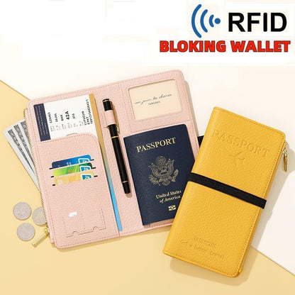 Passport Holder for Travel Women RFID Blocking Leather Passport Wallet Travel Document Organizer Pouch Bag, Slim Passport Cover Case with Zipper Cash Pocket Purse+Card Slots+ID Window, White