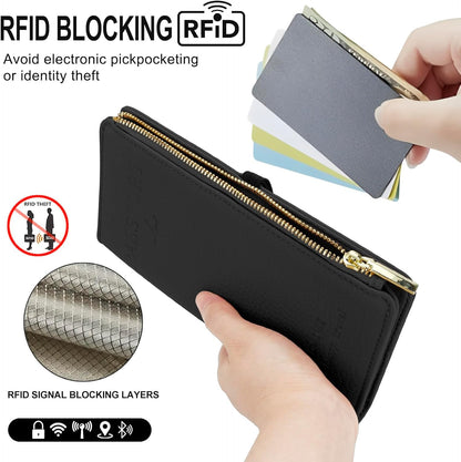 Passport Holder for Travel Women RFID Blocking Leather Passport Wallet Travel Document Organizer Pouch Bag, Slim Passport Cover Case with Zipper Cash Pocket Purse+Card Slots+ID Window, White