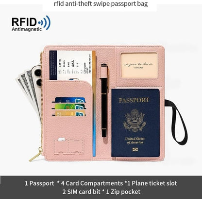 Passport Holder for Travel Women RFID Blocking Leather Passport Wallet Travel Document Organizer Pouch Bag, Slim Passport Cover Case with Zipper Cash Pocket Purse+Card Slots+ID Window, White