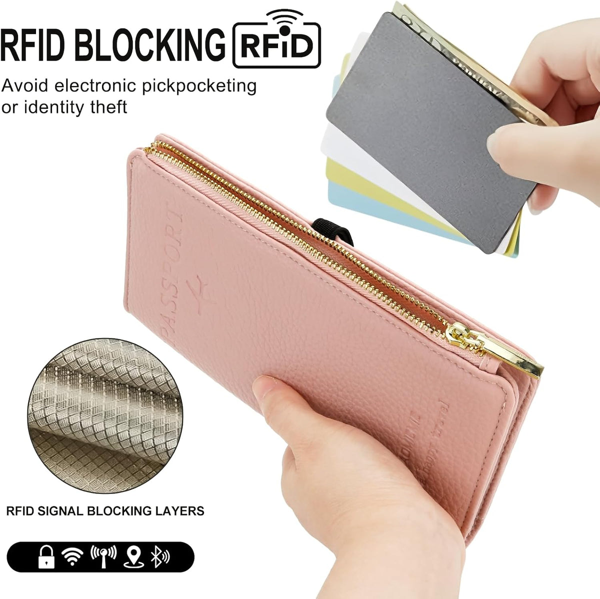 Passport Holder for Travel Women RFID Blocking Leather Passport Wallet Travel Document Organizer Pouch Bag, Slim Passport Cover Case with Zipper Cash Pocket Purse+Card Slots+ID Window, White