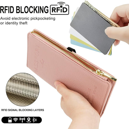 Passport Holder for Travel Women RFID Blocking Leather Passport Wallet Travel Document Organizer Pouch Bag, Slim Passport Cover Case with Zipper Cash Pocket Purse+Card Slots+ID Window, White
